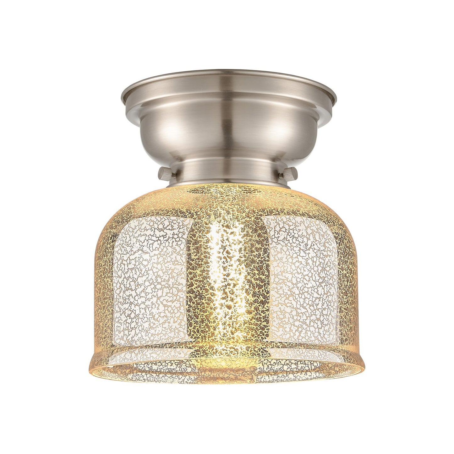 Innovations Bell 8in 1-Light Flush Mount | Traditional Farmhouse Brushed Satin Nickel and Silver Plated Mercury Glass | Hallway | Model 623-1F-SN-G78-LED