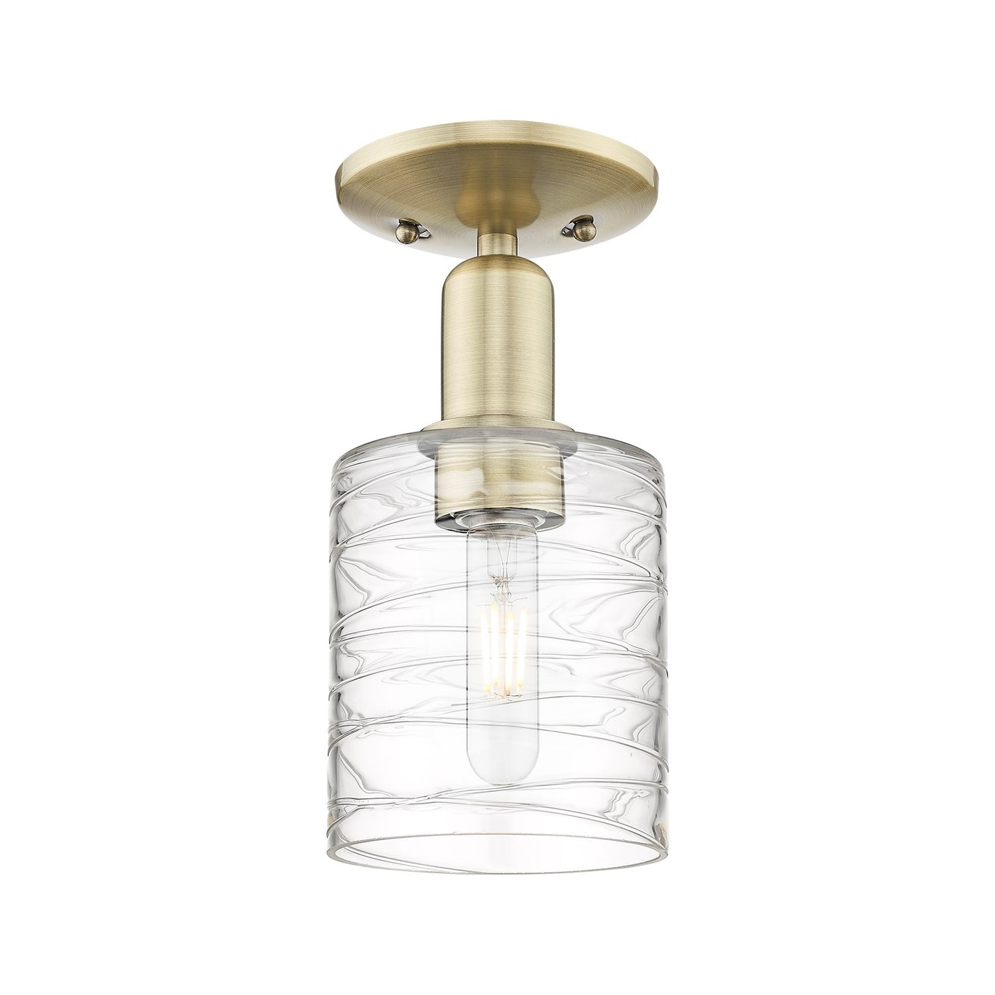 Innovations Cobbleskill 5in 1-Light Semi-Flush Mount | Industrial Antique Brass Steel and Deco Swirl Glass | Entryway & Hallway | Model 716-1C-AB-G1113