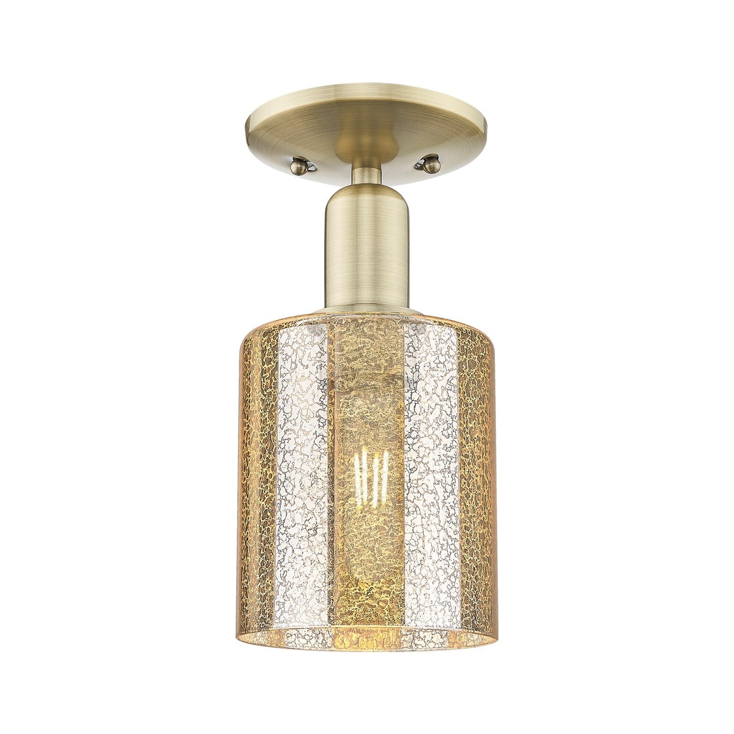 Innovations Cobbleskill 5in 1-Light Semi-Flush Mount | Industrial Antique Brass Steel and Mercury Glass | Entryway & Hallway | 5 x | Model 716-1C-AB-G116
