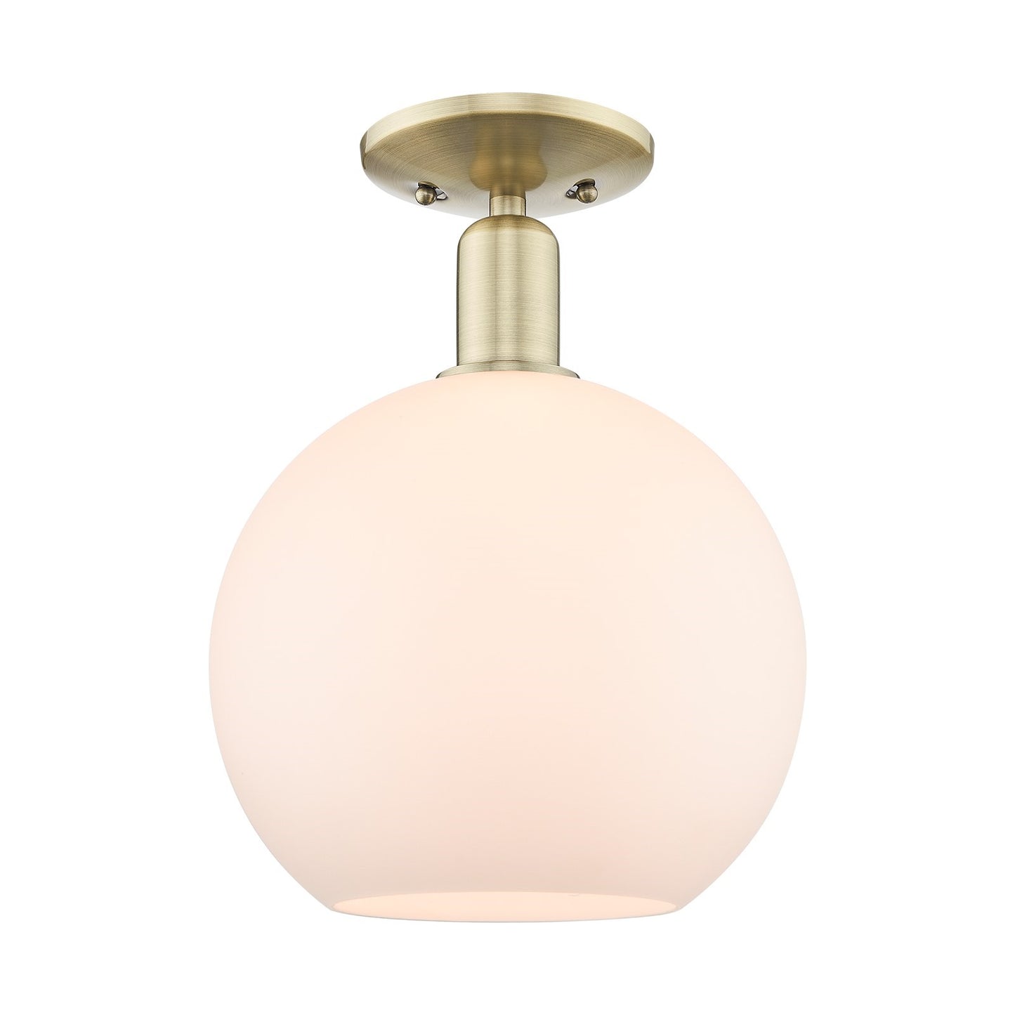 Innovations Athens 10in 1-Light Semi-Flush Mount | Industrial Antique Brass Steel and Matte White Glass | Entryway & Hallway | Model 716-1C-AB-G121-10