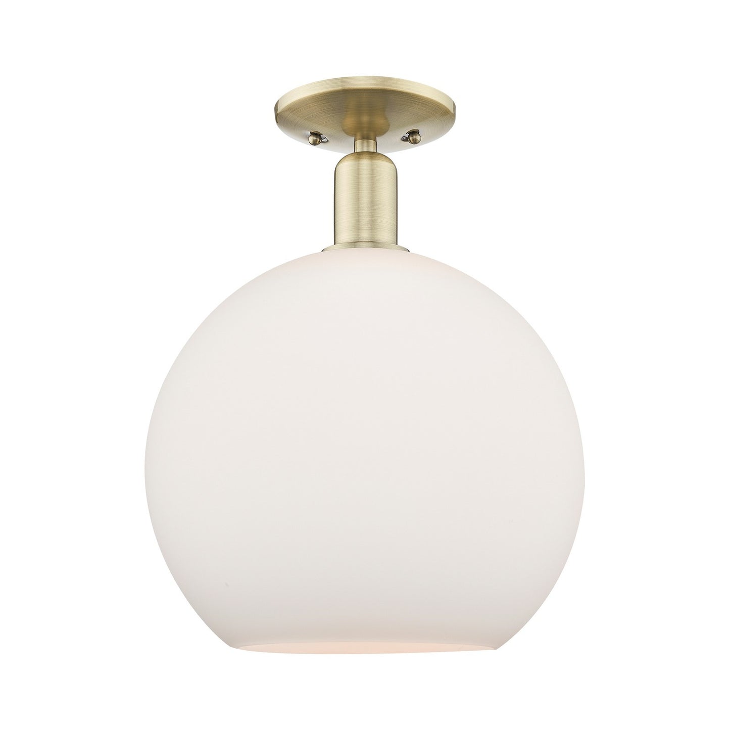 Innovations Athens 12in 1-Light Semi-Flush Mount | Industrial Antique Brass and Matte White Glass | Damp-Rated Entryway & | Model 716-1C-AB-G121-12