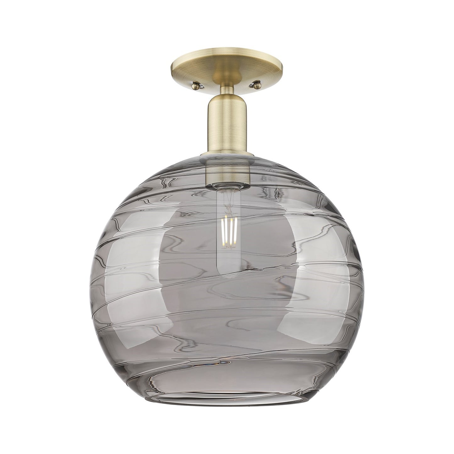 Innovations Athens Deco Swirl 12in 1-Light Semi-Flush Mount | Industrial Antique Brass and Light Smoke Glass | Entryway & | Model 716-1C-AB-G1213-12SM