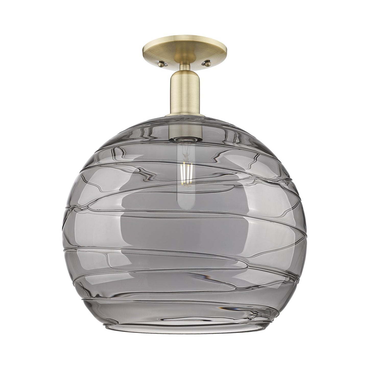 Innovations Athens Deco Swirl 14in 1-Light Semi-Flush Mount | Industrial Antique Brass and Light Smoke Glass | Entryway & | Model 716-1C-AB-G1213-14SM