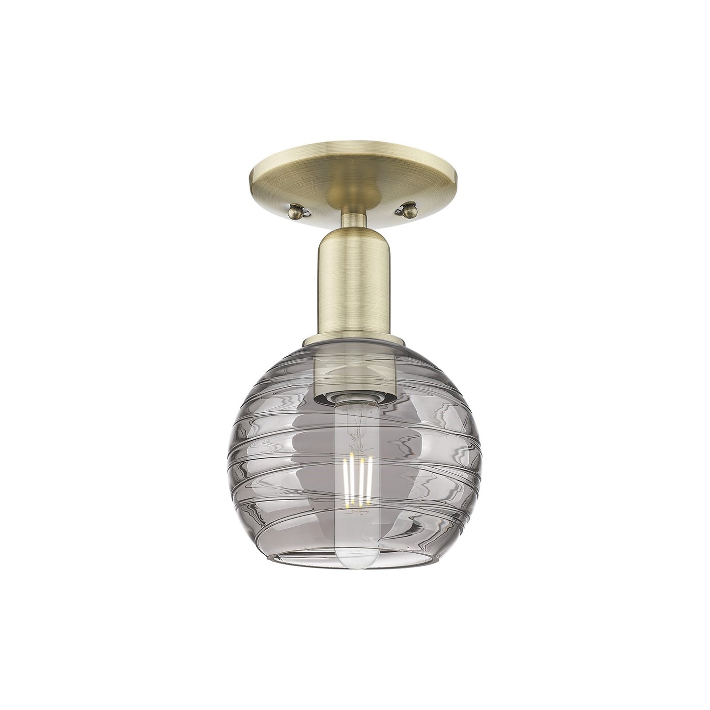 Innovations Athens Deco Swirl 6in 1-Light Semi-Flush Mount | Industrial Antique Brass and Light Smoke Glass | Entryway & | Model 716-1C-AB-G1213-6SM