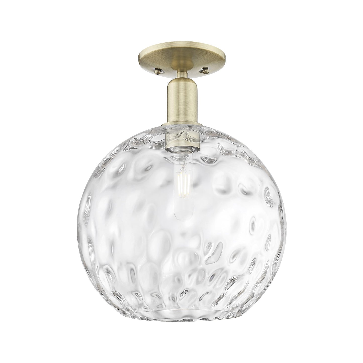 Innovations Athens Water Glass 12in 1-Light Semi-Flush Mount | Industrial Antique Brass Steel and Clear Water Glass | Entryway | Model 716-1C-AB-G1215-12
