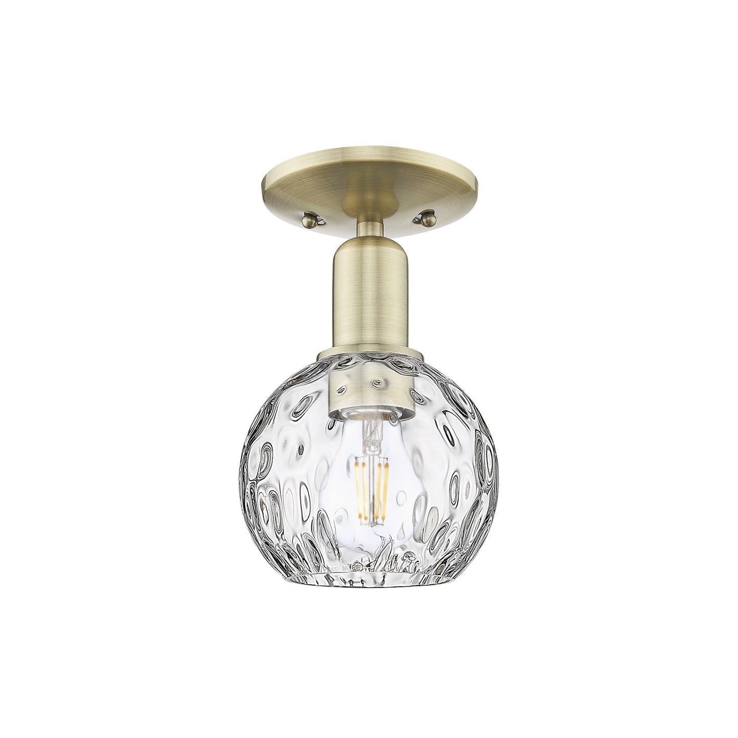 Innovations Athens Water Glass 6in 1-Light Semi-Flush Mount | Industrial Antique Brass Steel and Clear Water Glass | Kitchen & | Model 716-1C-AB-G1215-6