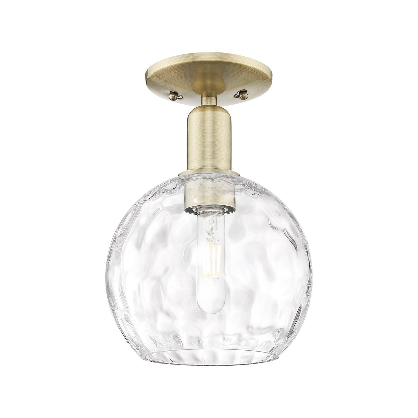 Innovations Athens 8in 1-Light Semi-Flush Mount | Industrial Antique Brass Steel and Clear Water Glass | Damp Location Entryway | Model 716-1C-AB-G1215-8