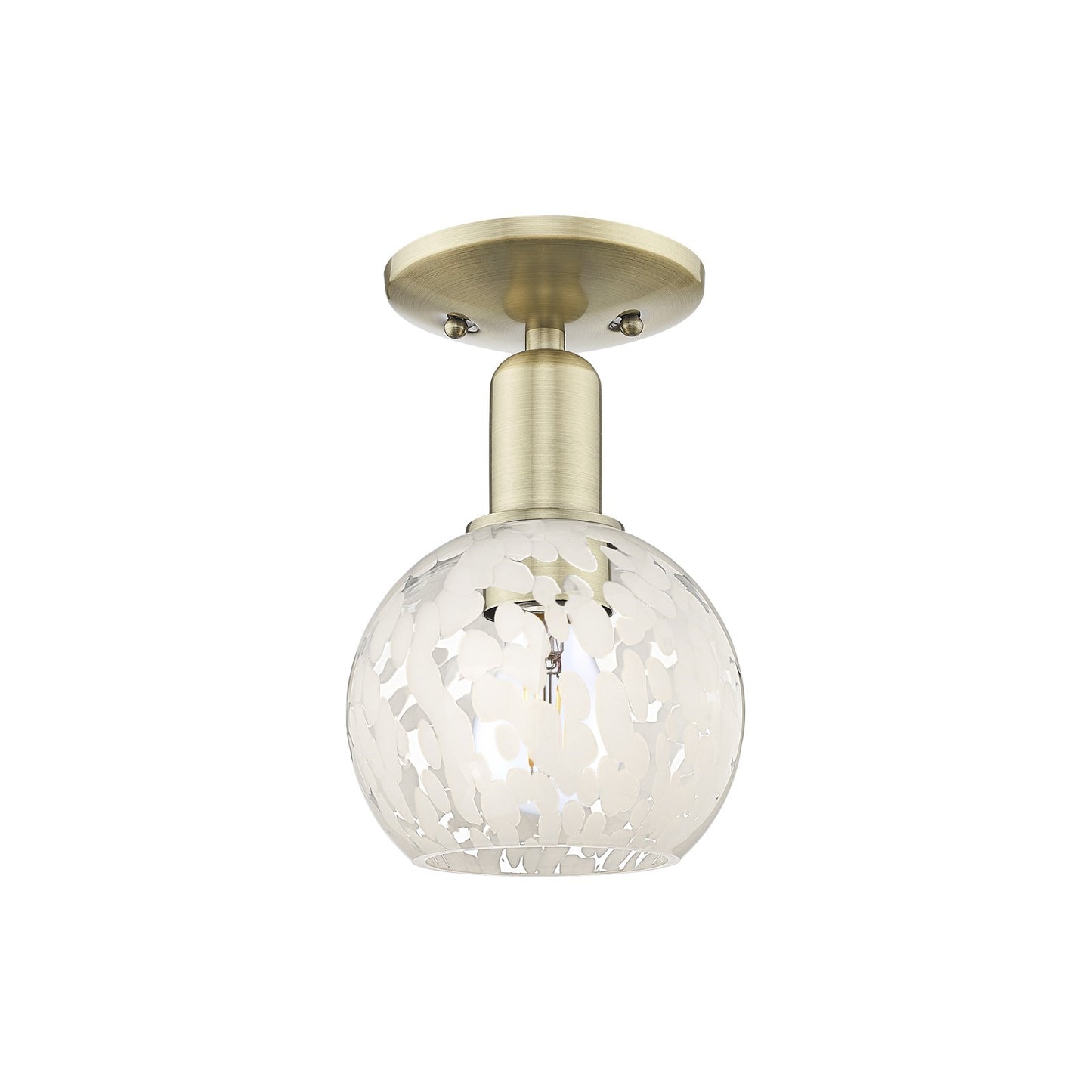 Innovations Lighting White Mouchette 6in 1-Light Semi-Flush Mount | Industrial Antique Brass and White Mouchette Glass | Model 716-1C-AB-G1216-6WM