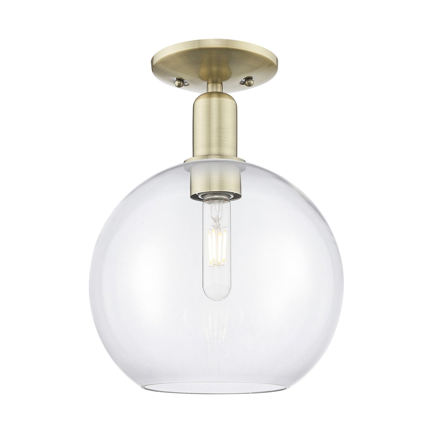 Innovations Athens 10in 1-Light Semi-Flush Mount | Industrial Antique Brass Steel and Clear Glass | Entryway & Hallway | 10 x 10 | Model 716-1C-AB-G122-10