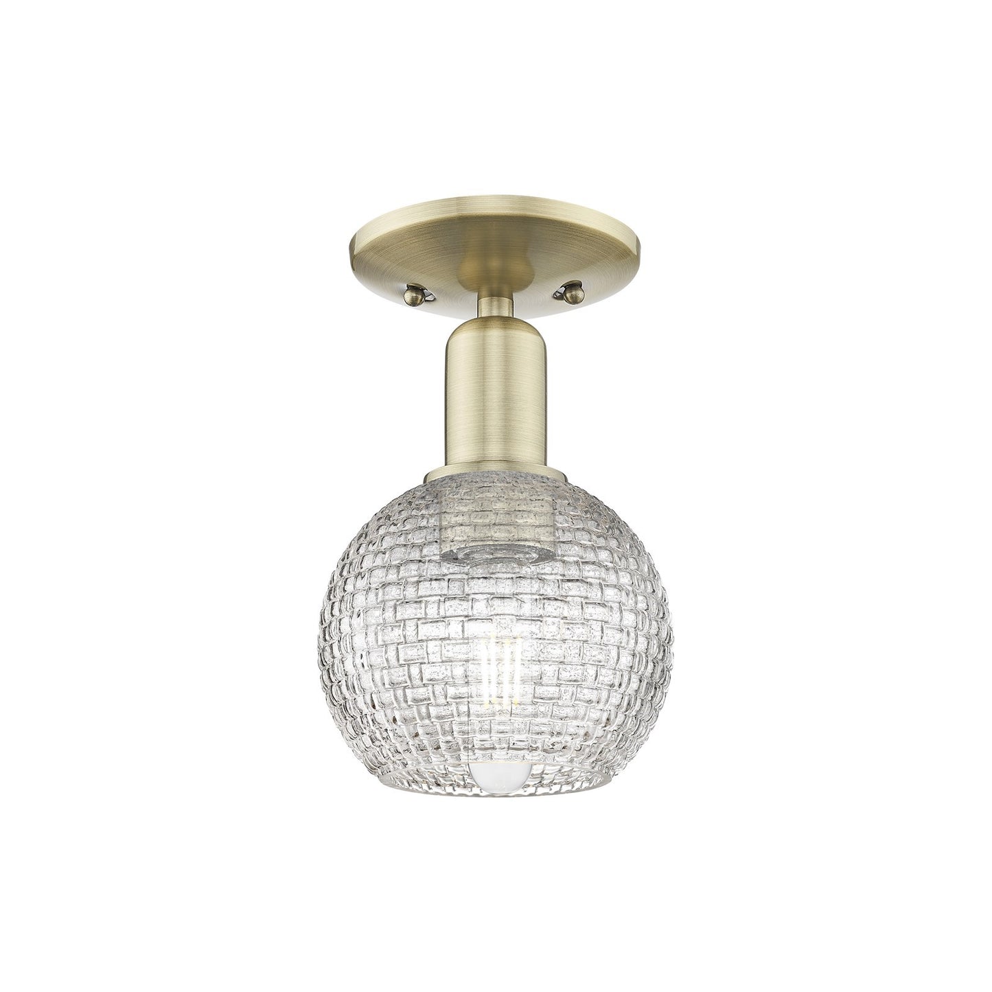 Innovations Athens 6in 1-Light Semi-Flush Mount | Industrial Antique Brass Steel and Clear Basket Weave Glass | Hallway & | Model 716-1C-AB-G122C-6CL