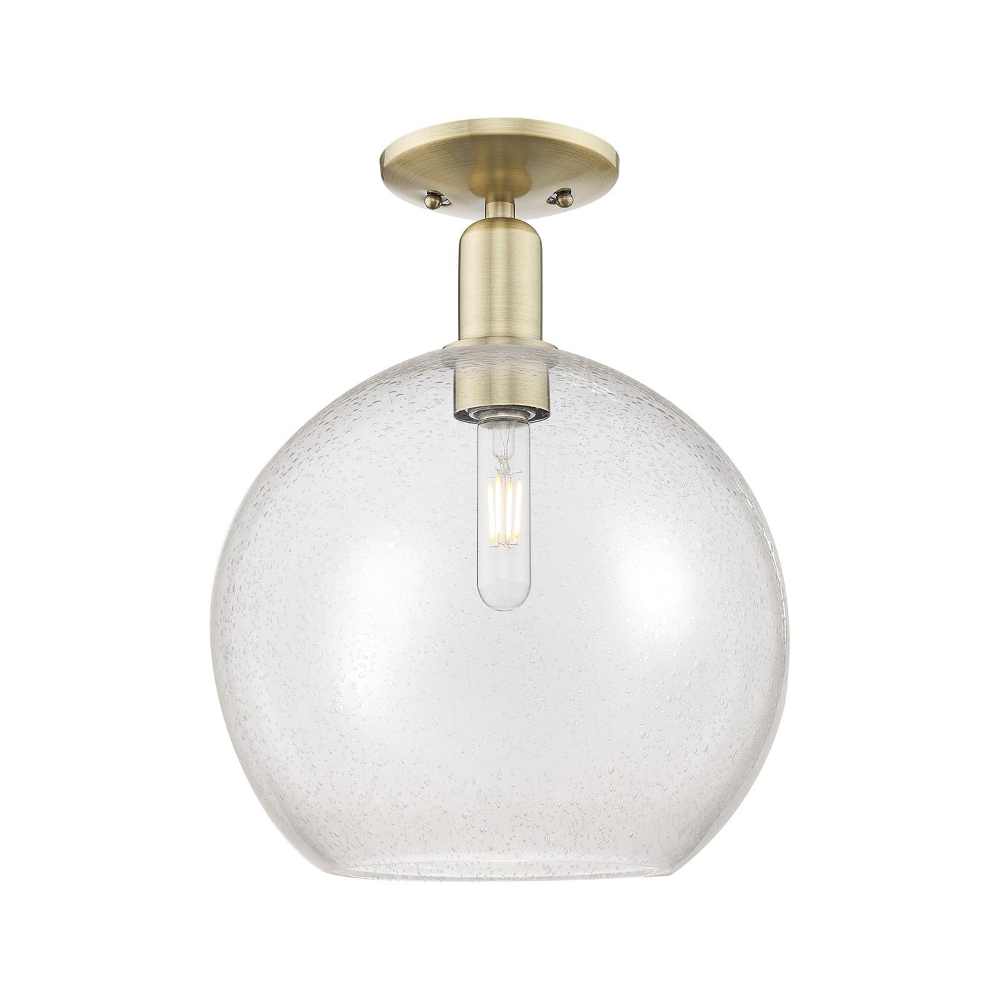 Innovations Athens 12in 1-Light Semi-Flush Mount | Industrial Antique Brass Steel and Seedy Glass | Entryway & Hallway | 11.75 x | Model 716-1C-AB-G124-12