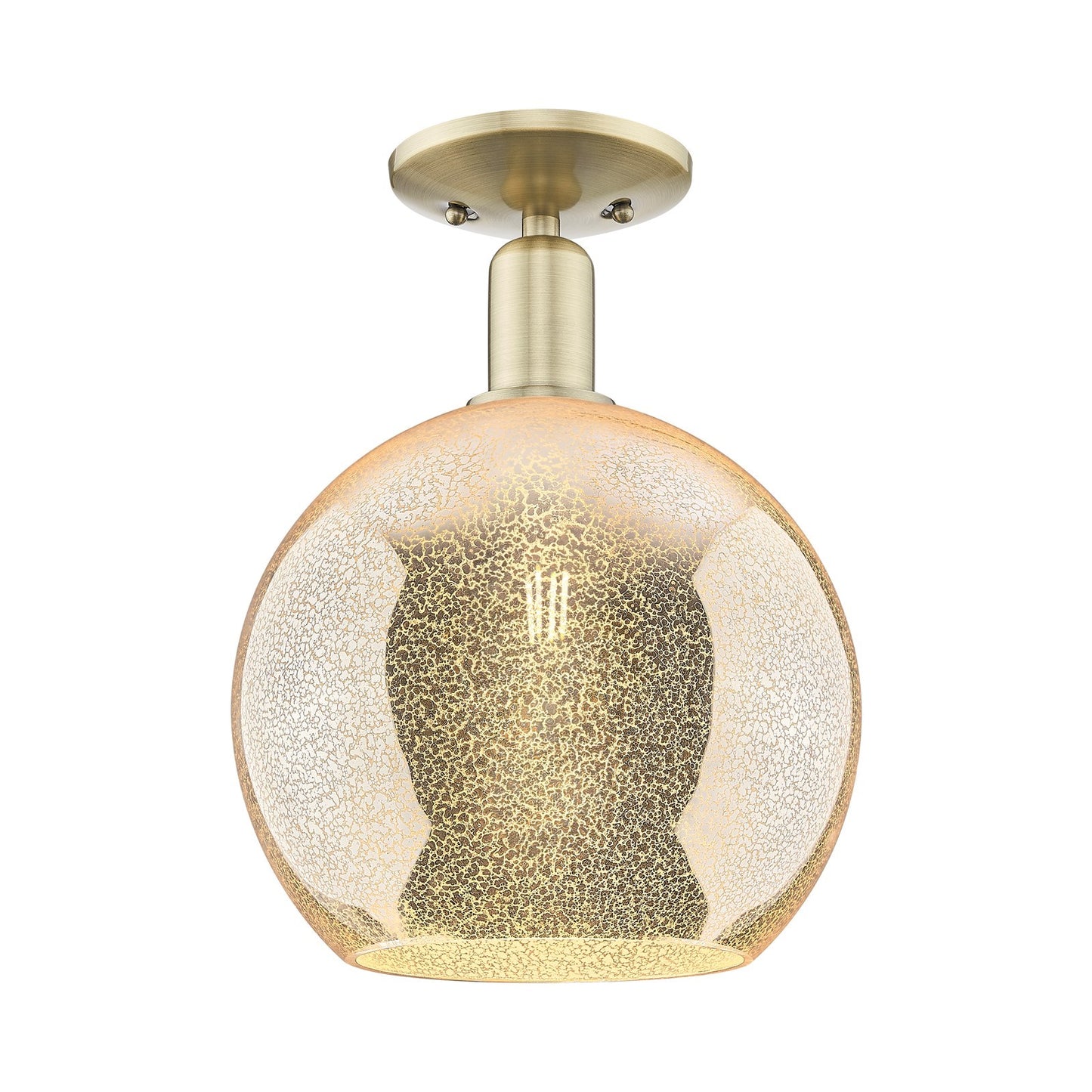 Innovations Athens 10in 1-Light Semi-Flush Mount | Industrial Antique Brass Steel and Mercury Glass | Entryway & Hallway | 10 x | Model 716-1C-AB-G128-10