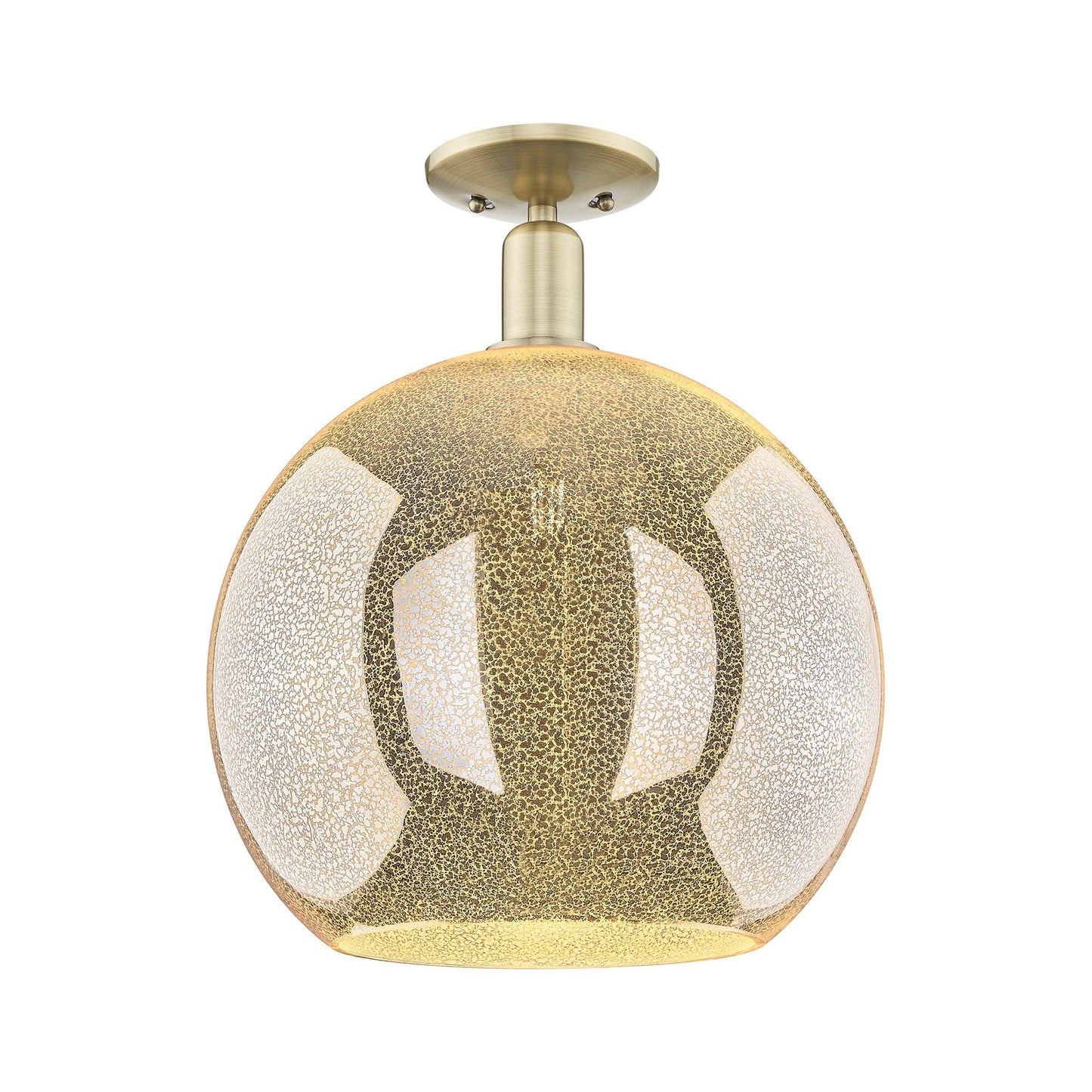 Innovations Athens 14in 1-Light Semi-Flush Mount | Industrial Antique Brass Steel and Mercury Glass | Entryway & Hallway | 13.75 | Model 716-1C-AB-G128-14