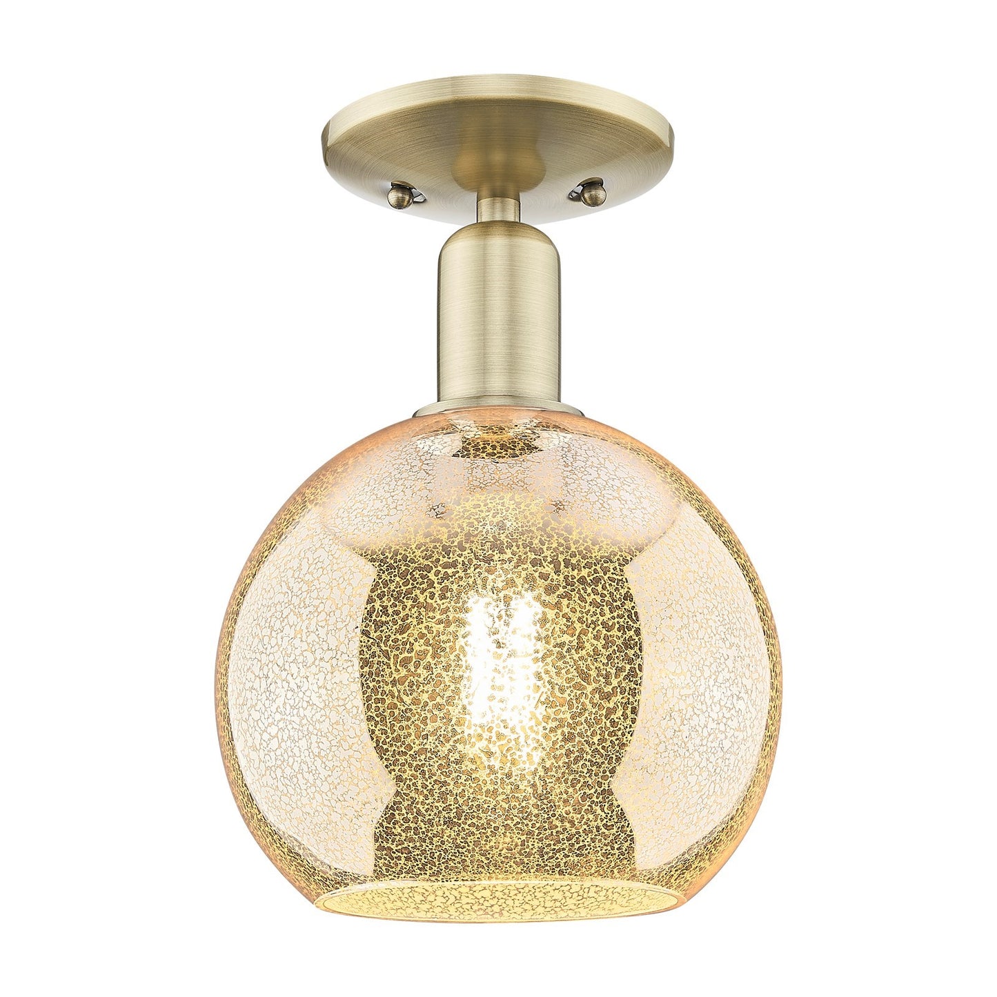 Innovations Athens 8in 1-Light Semi-Flush Mount | Industrial Antique Brass Steel and Mercury Glass | Entryway & Hallway | 8 x 8 x | Model 716-1C-AB-G128-8