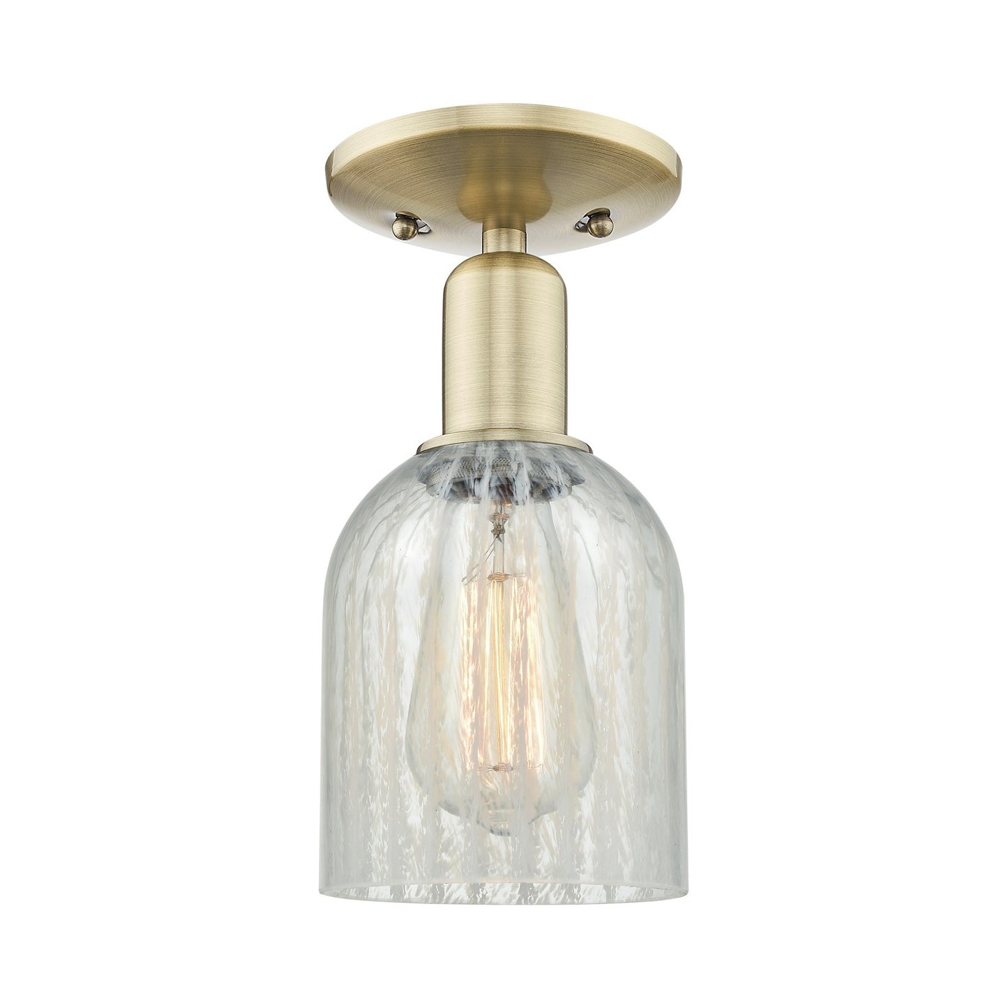 Innovations Caledonia 5in 1-Light Semi-Flush Mount | Industrial Antique Brass Steel and Mouchette Glass | Entryway & Hallway | 5 x | Model 716-1C-AB-G2511