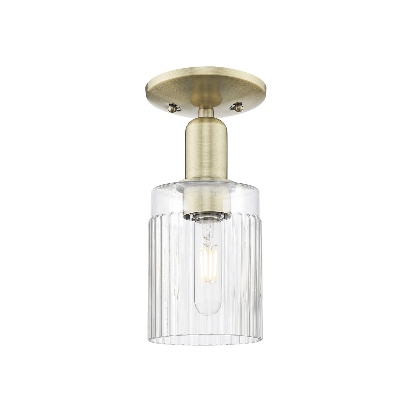 Innovations Hadley 5in 1-Light Semi-Flush Mount | Industrial Antique Brass Steel and Clear Ribbed Glass | Entryway & Hallway | 4.5 | Model 716-1C-AB-G342