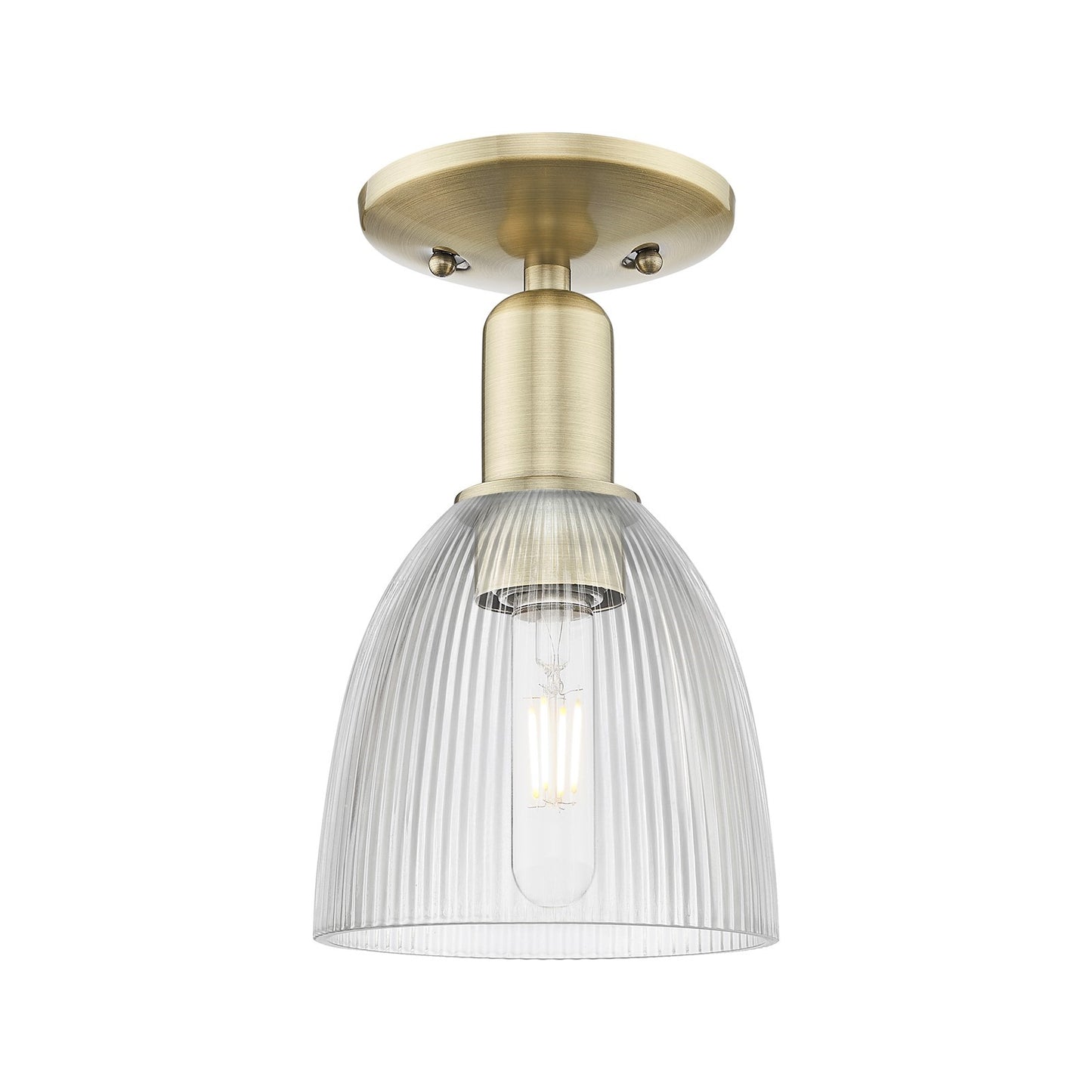 Innovations Castile 6in 1-Light Semi-Flush Mount | Industrial Antique Brass Steel and Clear Glass | Damp-Rated Entryway & Hallway | Model 716-1C-AB-G382