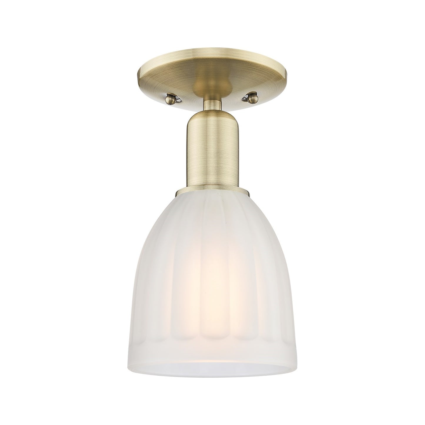 Innovations Brookfield 6in 1-Light Semi-Flush Mount | Industrial Antique Brass Steel and White Frosted Ribbed Glass | Hallway & | Model 716-1C-AB-G441