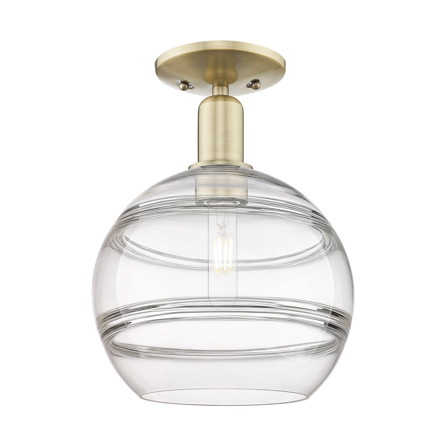 Innovations Rochester 10in 1-Light Semi-Flush Mount | Industrial Antique Brass Steel and Clear Glass | Hallway & Entryway | 10 | Model 716-1C-AB-G556-10CL