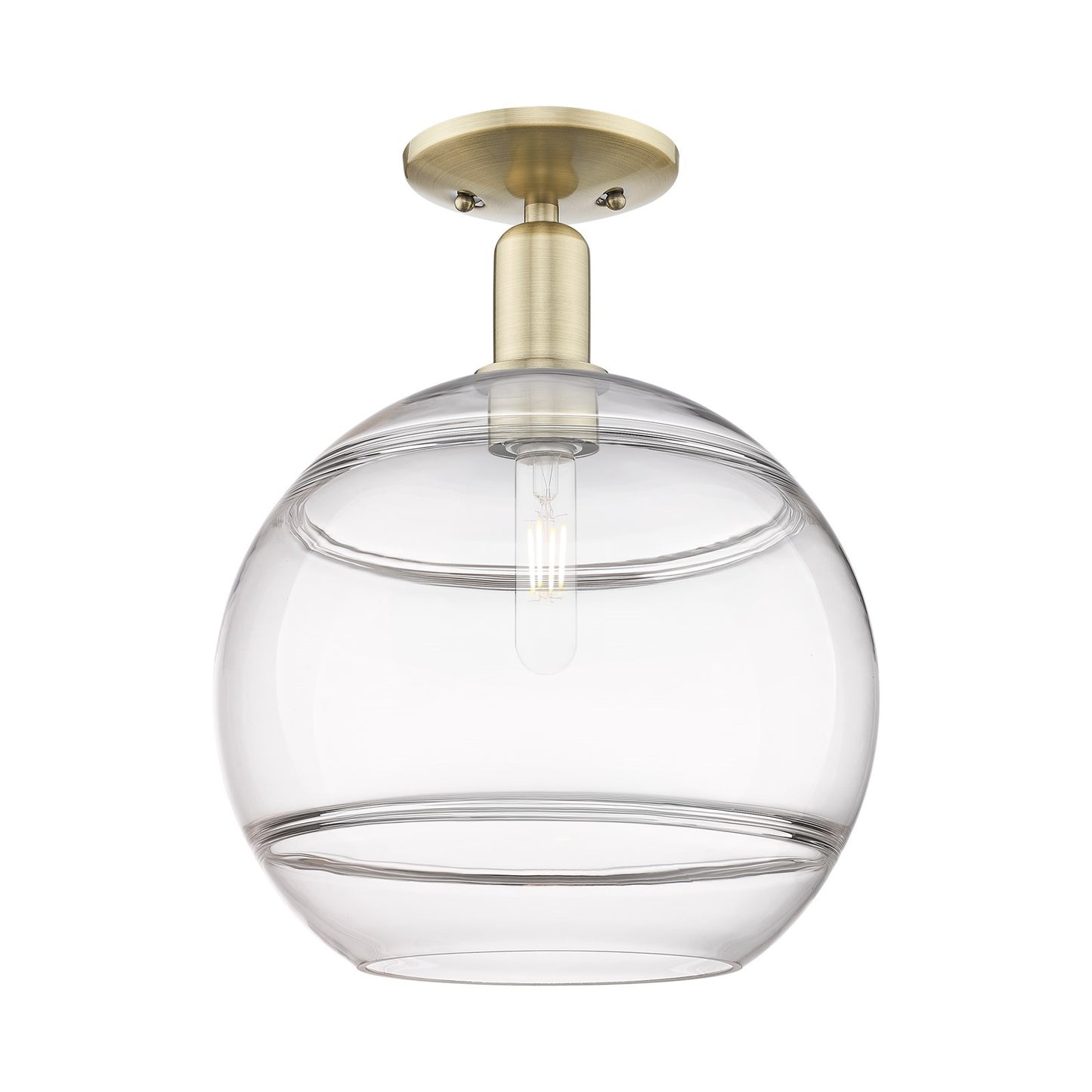 Innovations Rochester 12in 1-Light Semi-Flush Mount | Industrial Antique Brass and Clear Glass | Entryway & Hallway | 12 x | Model 716-1C-AB-G556-12CL