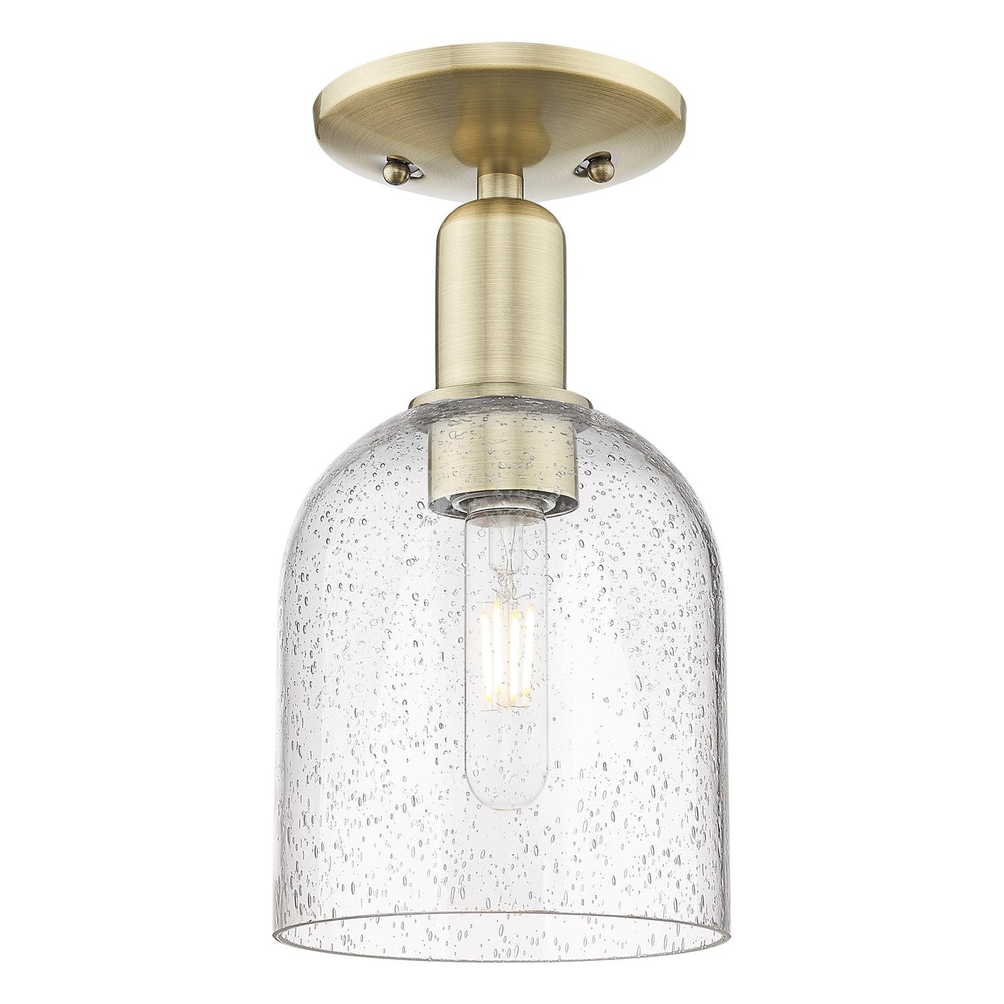 Innovations Bella 5.5in 1-Light Semi-Flush Mount | Industrial Antique Brass Steel and Seedy Glass | Entryway & Hallway | 5.5 x | Model 716-1C-AB-G558-6SDY