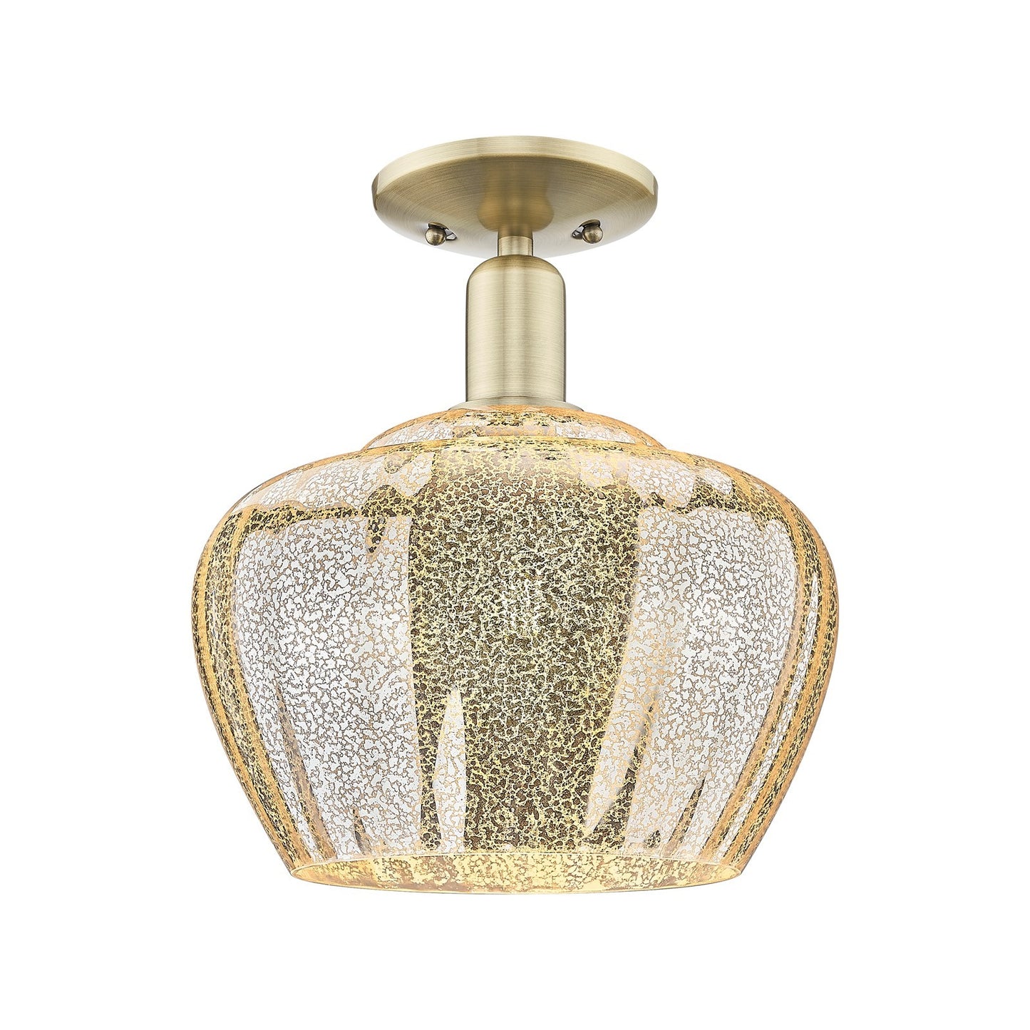 Innovations Fenton 11in 1-Light Semi-Flush Mount | Industrial Antique Brass Steel and Mercury Ribbed Glass | Entryway & Hallway | Model 716-1C-AB-G96-L