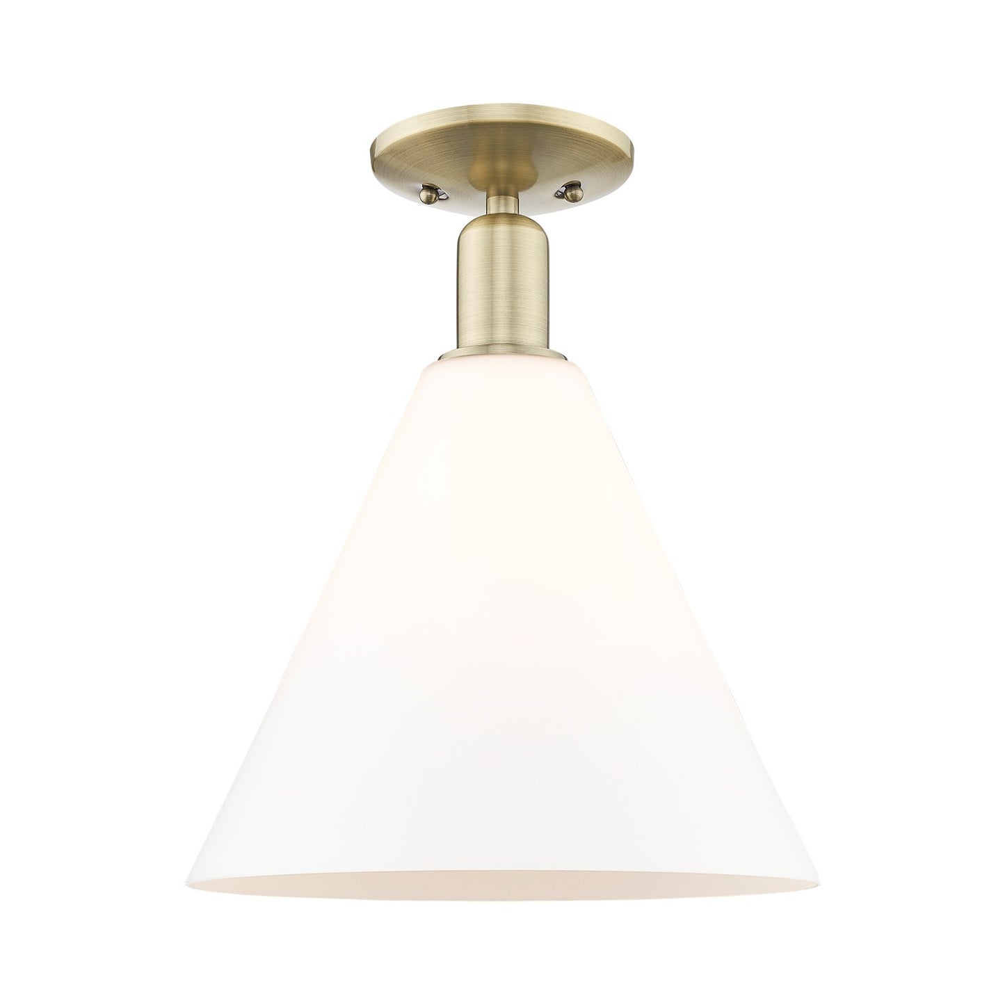 Innovations Berkshire Glass 12in 1-Light Semi-Flush Mount | Industrial Antique Brass Steel and Matte White Glass | Damp Location | Model 716-1C-AB-GBC-121