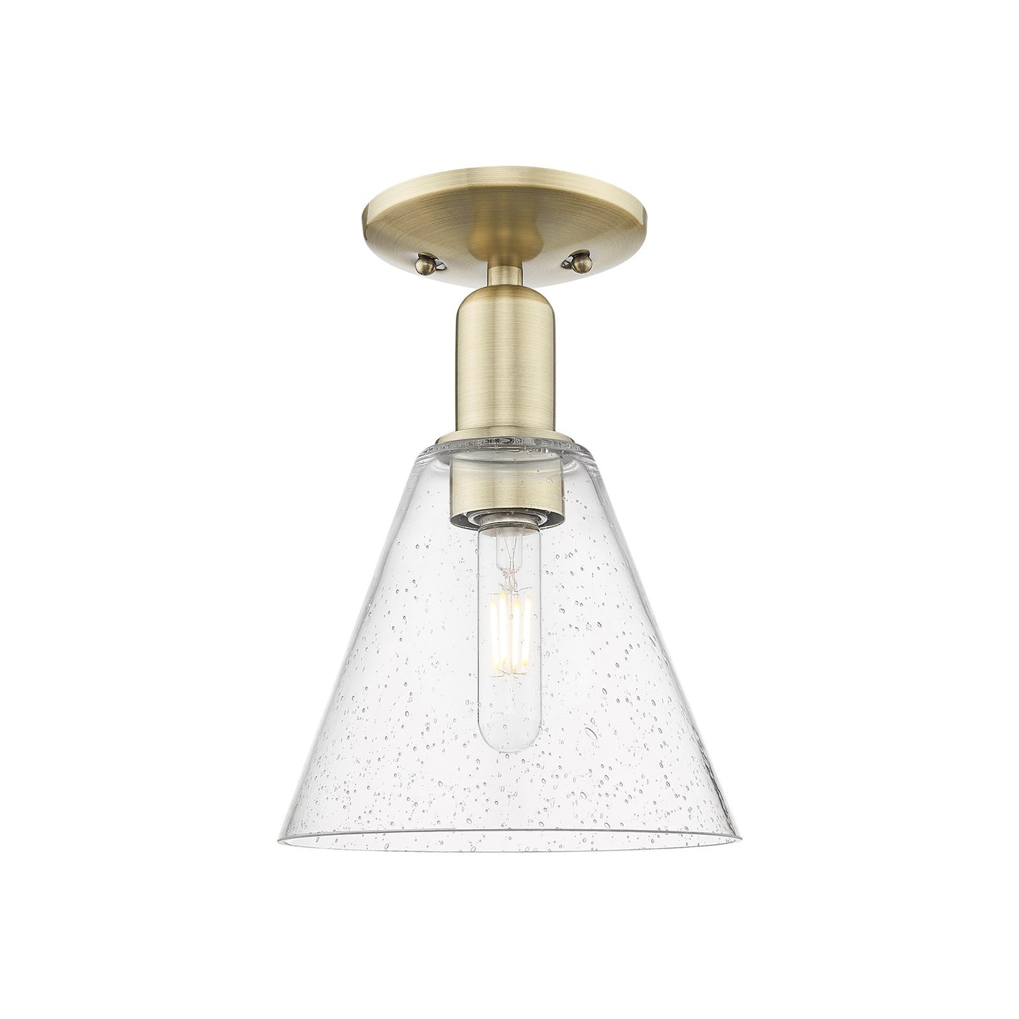 Innovations Berkshire Glass 8in 1-Light Semi-Flush Mount | Industrial Antique Brass Steel and Seedy Glass | Hallway & Entryway | Model 716-1C-AB-GBC-84