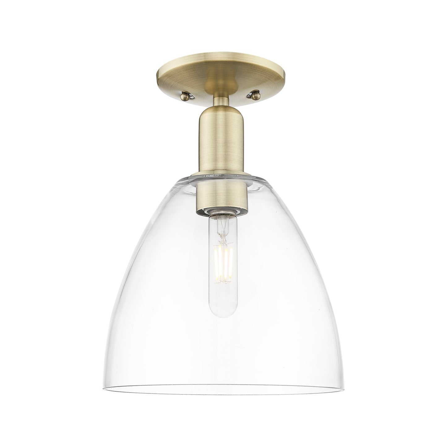 Innovations Bristol 9in 1-Light Semi-Flush Mount | Industrial Antique Brass and Clear Glass | Entryway & Hallway | 9 x 9 x 13 in | Model 716-1C-AB-GBD-92