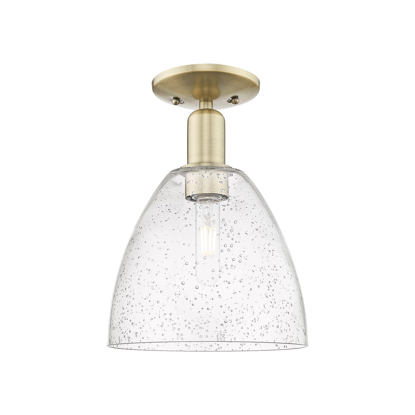 Innovations Bristol 9in 1-Light Semi-Flush Mount | Industrial Antique Brass and Seedy Glass | Entryway & Hallway | 9 x 9 x 13 in | Model 716-1C-AB-GBD-94