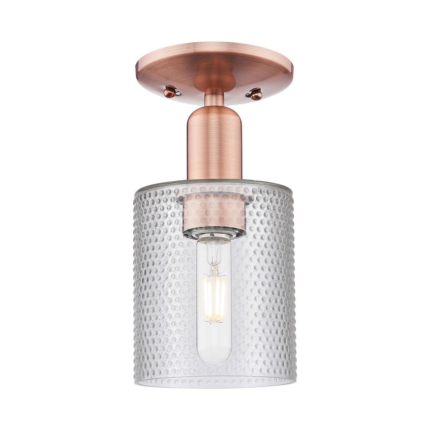 Innovations Cobbleskill 5in 1-Light Semi-Flush Mount | Industrial Antique Copper Steel and Clear Glass | Entryway & Hallway | 5 x 5 | Model 716-1C-AC-G112