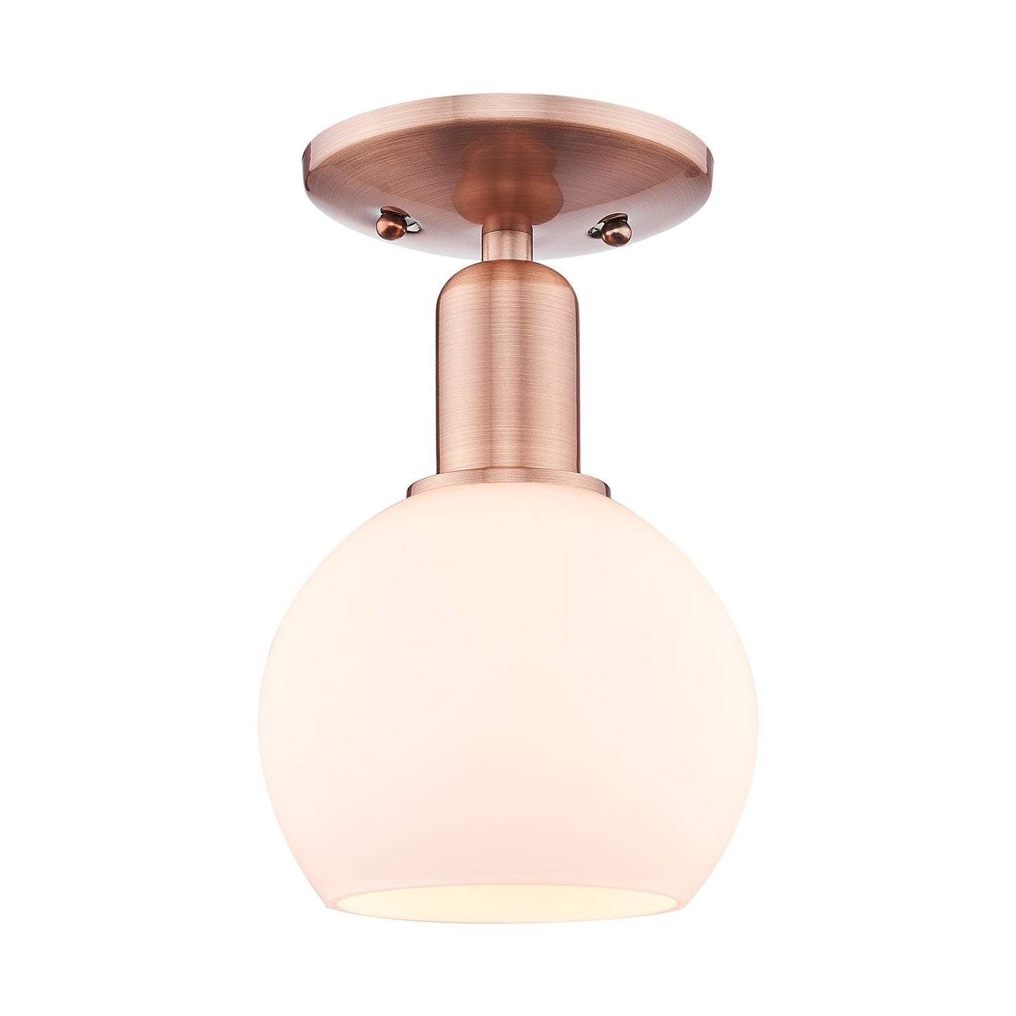 Innovations Athens 6in 1-Light Semi-Flush Mount | Industrial Antique Copper Steel and Matte White Glass | Kitchen & Hallway | Model 716-1C-AC-G121-6