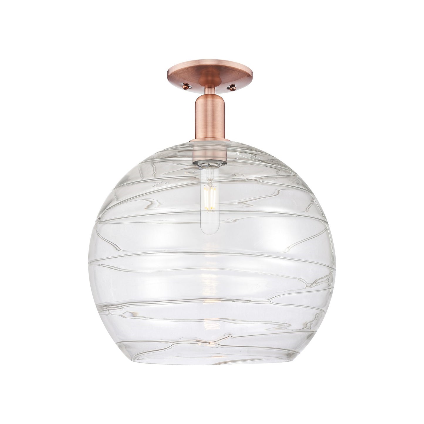 Innovations Athens Deco Swirl 14in 1-Light Semi-Flush Mount | Industrial Antique Copper Steel and Clear Glass | Entryway & | Model 716-1C-AC-G1213-14CL