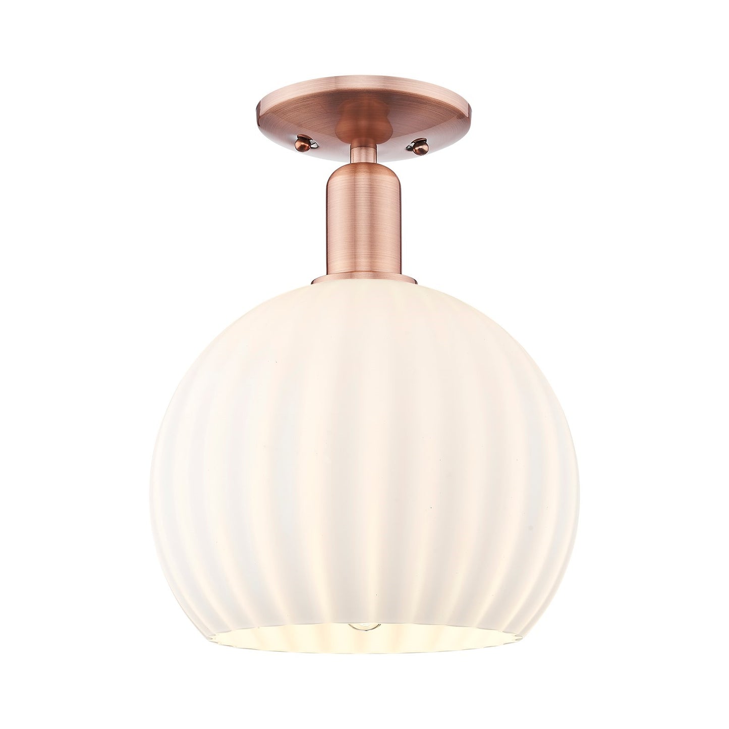 Innovations Arcadia 10in 1-Light Semi-Flush Mount | Industrial Antique Copper Steel and White Venetian Glass | Entryway & | Model 716-1C-AC-G1217-10WV