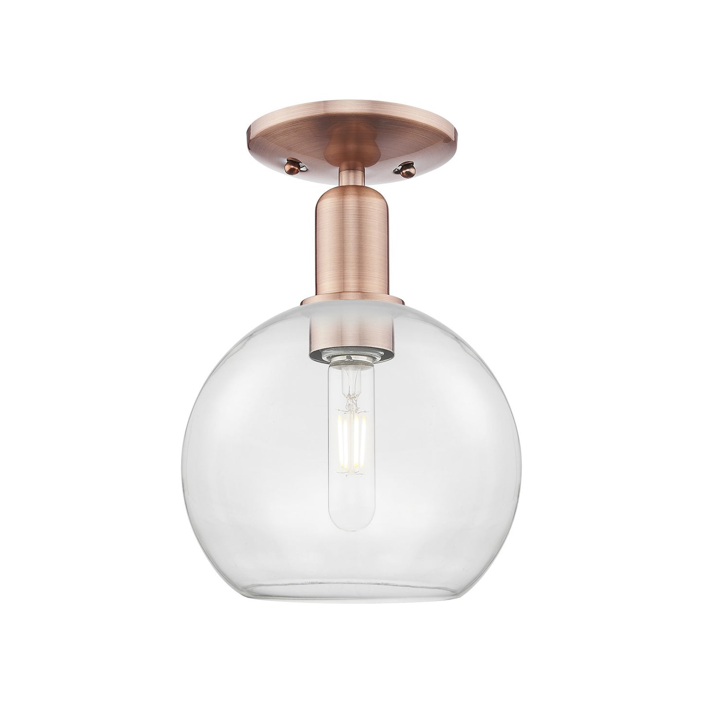 Innovations Athens 8in 1-Light Semi-Flush Mount | Industrial Antique Copper Steel and Clear Glass | Entryway & Hallway | 8 x 8 x | Model 716-1C-AC-G122-8