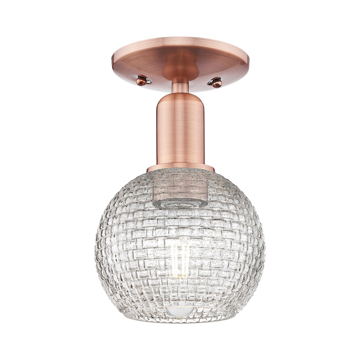 Innovations Athens 6in 1-Light Semi-Flush Mount | Industrial Antique Copper and Clear Basket Weave Glass | Hallway & Entryway | Model 716-1C-AC-G122C-6CL