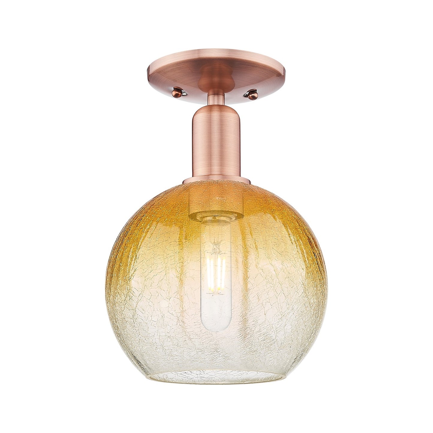 Innovations Brookhaven Globe 8in 1-Light Semi-Flush Mount | Industrial Antique Copper Steel and Amber Glass | Entryway & | Model 716-1C-AC-G483-8AM