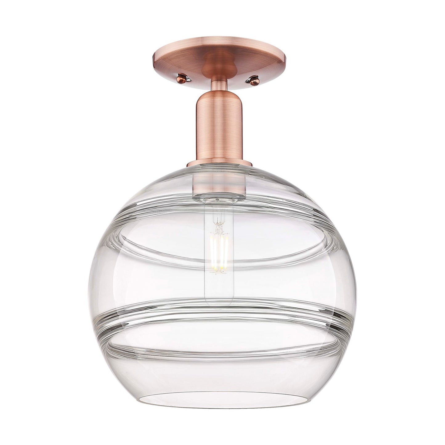 Innovations Rochester 10in 1-Light Semi-Flush Mount | Industrial Antique Copper Steel and Clear Glass | Damp-Rated Entryway & | Model 716-1C-AC-G556-10CL