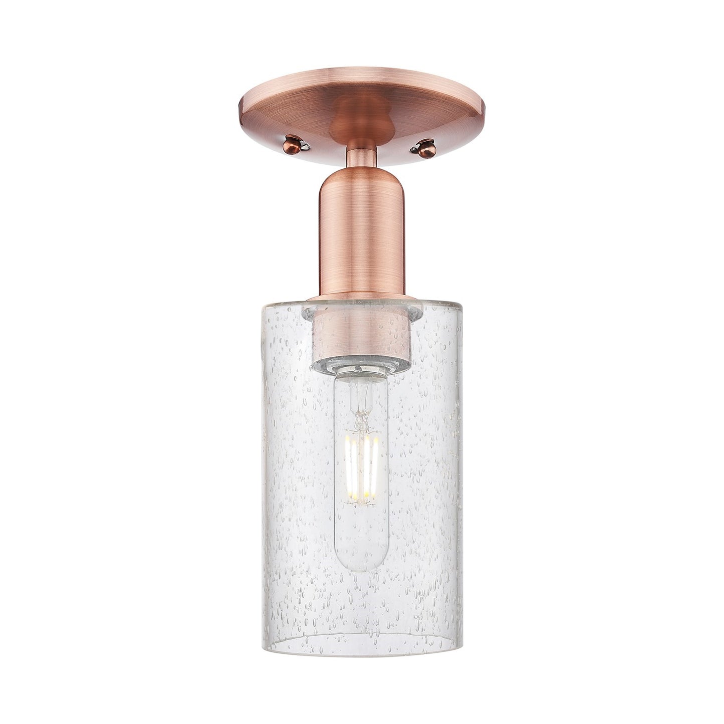 Innovations Clymer 4in 1-Light Semi-Flush Mount | Industrial Antique Copper Steel and Seedy Glass | Damp-Rated Entryway & Hallway | Model 716-1C-AC-G804