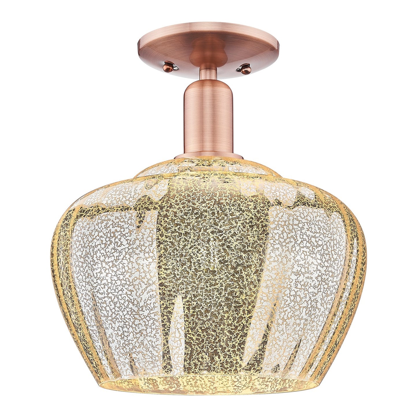 Innovations Fenton 11in 1-Light Semi-Flush Mount | Industrial Antique Copper Steel and Mercury Ribbed Glass | Entryway & Hallway | Model 716-1C-AC-G96-L