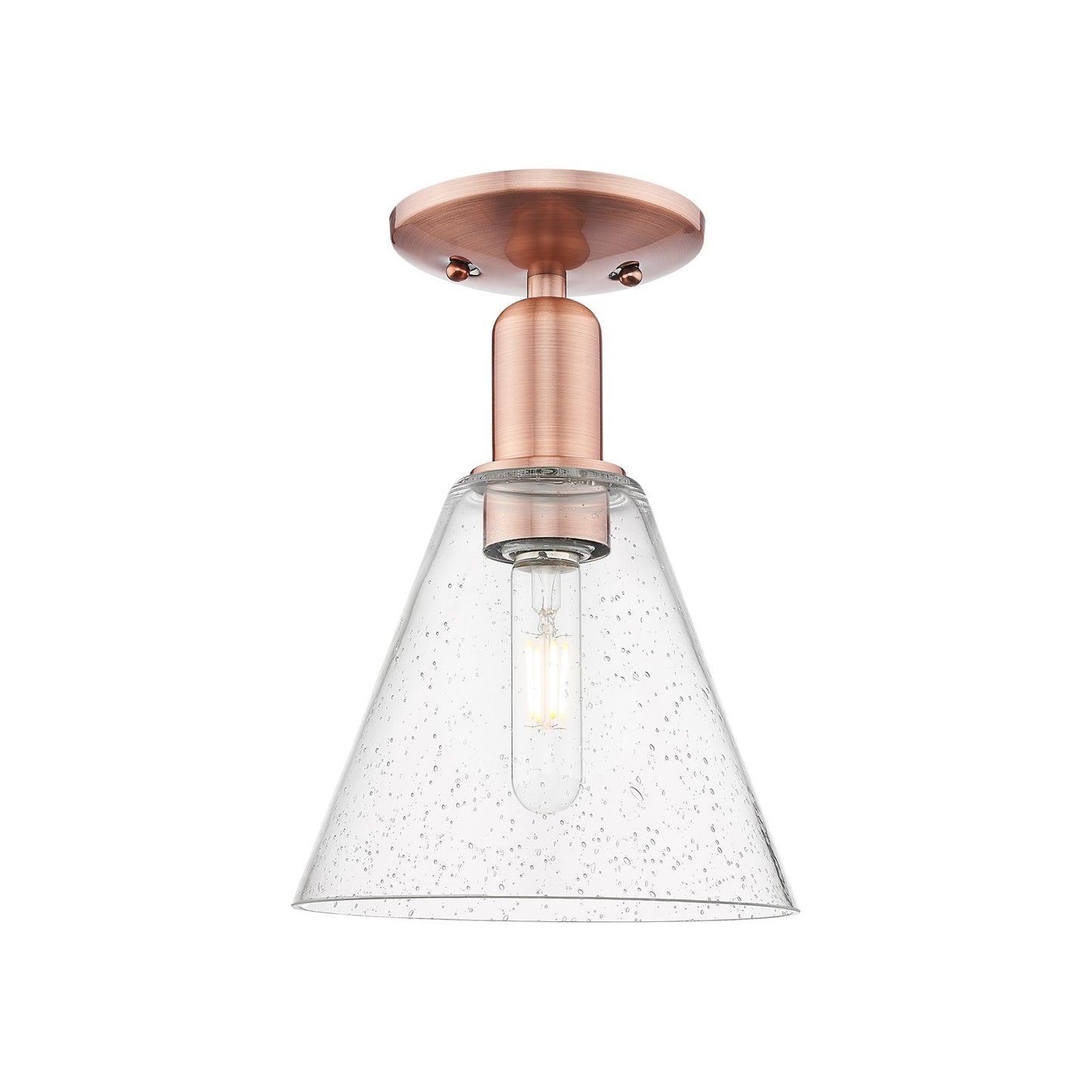 Innovations Berkshire Glass 8in 1-Light Semi-Flush Mount | Industrial Antique Copper Steel and Seedy Glass Cone Shade | Entryway | Model 716-1C-AC-GBC-84