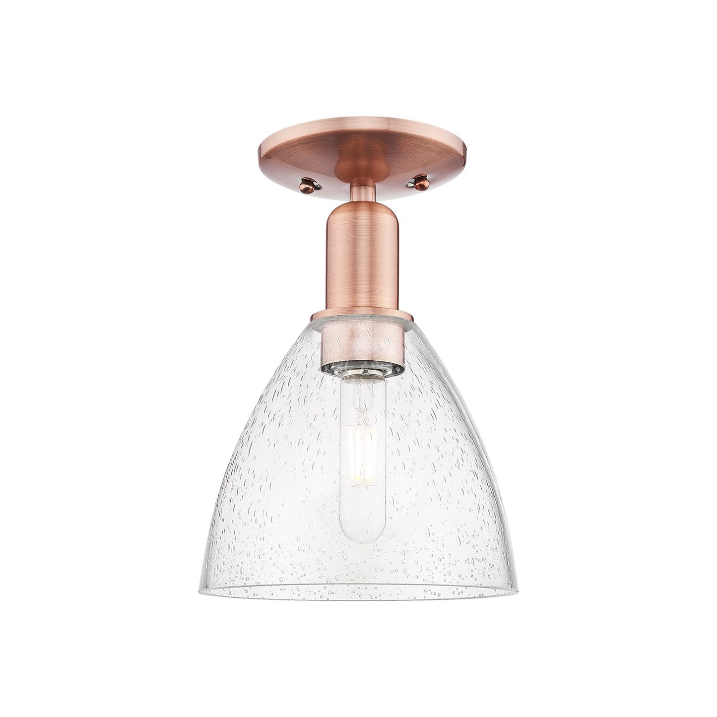 Innovations Bristol 8in 1-Light Semi-Flush Mount | Industrial Antique Copper Steel and Seedy Glass | Damp-Rated Entryway & | Model 716-1C-AC-GBD-754