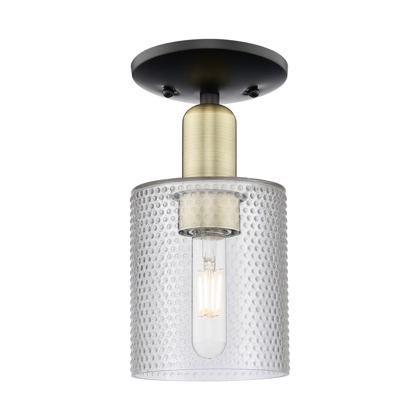 Innovations Cobbleskill 5in 1-Light Semi-Flush Mount | Industrial Black Antique Brass Steel and Clear Glass | Damp-Rated Hallway & | Model 716-1C-BAB-G112