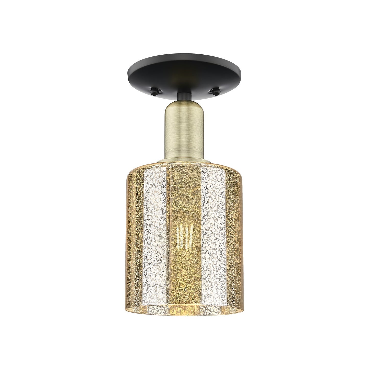 Innovations Cobbleskill 5in 1-Light Semi-Flush Mount | Industrial Black Antique Brass Steel and Mercury Glass | Entryway & Hallway | Model 716-1C-BAB-G116