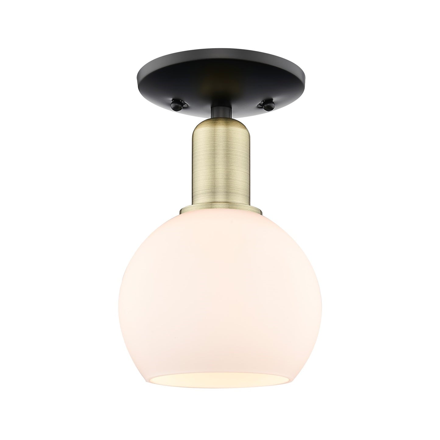 Innovations Athens 6in 1-Light Semi-Flush Mount | Industrial Black Antique Brass and Matte White Glass | Hallway & Bathroom Damp | Model 716-1C-BAB-G121-6
