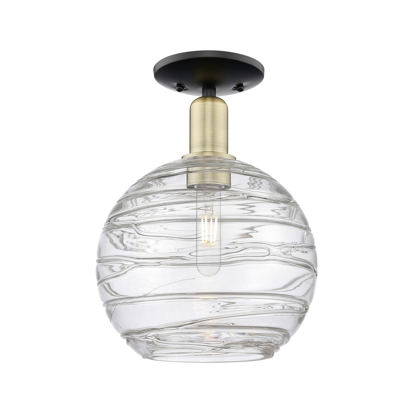 Innovations Athens Deco Swirl 10in 1-Light Semi-Flush Mount | Industrial Black Antique Brass and Clear Deco Swirl Glass | Model 716-1C-BAB-G1213-10CL