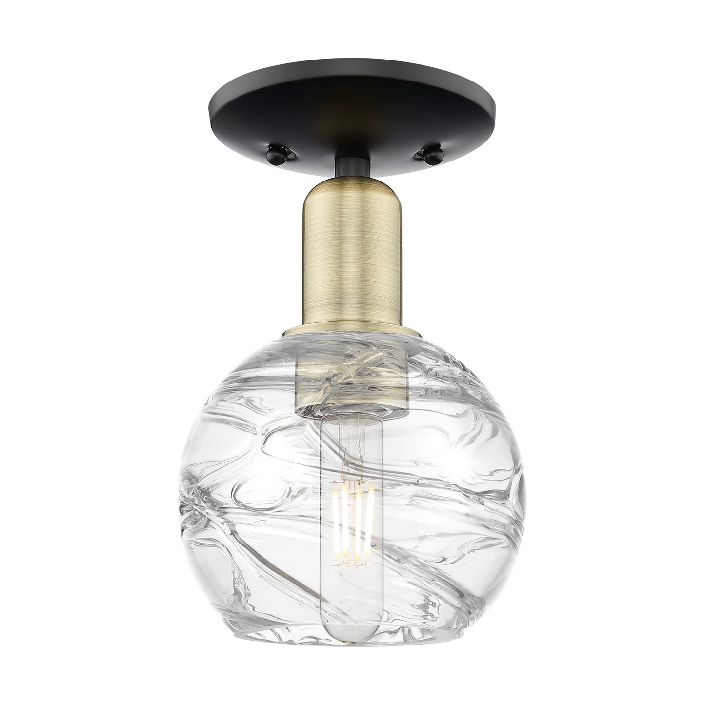 Innovations Athens Deco Swirl 6in 1-Light Semi-Flush Mount | Industrial Black Antique Brass Steel and Clear Deco Swirl Glass | Model 716-1C-BAB-G1213-6CL