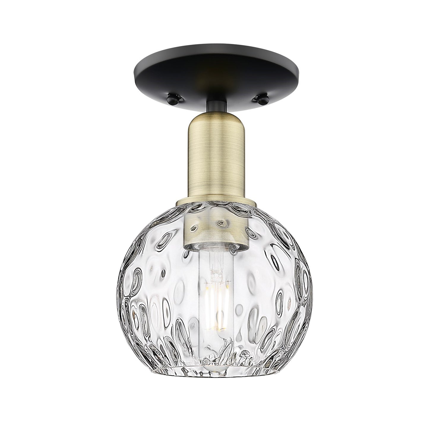 Innovations Athens Water Glass 6in 1-Light Semi-Flush Mount | Industrial Black Antique Brass and Clear Glass | Damp-Rated | Model 716-1C-BAB-G1215-6