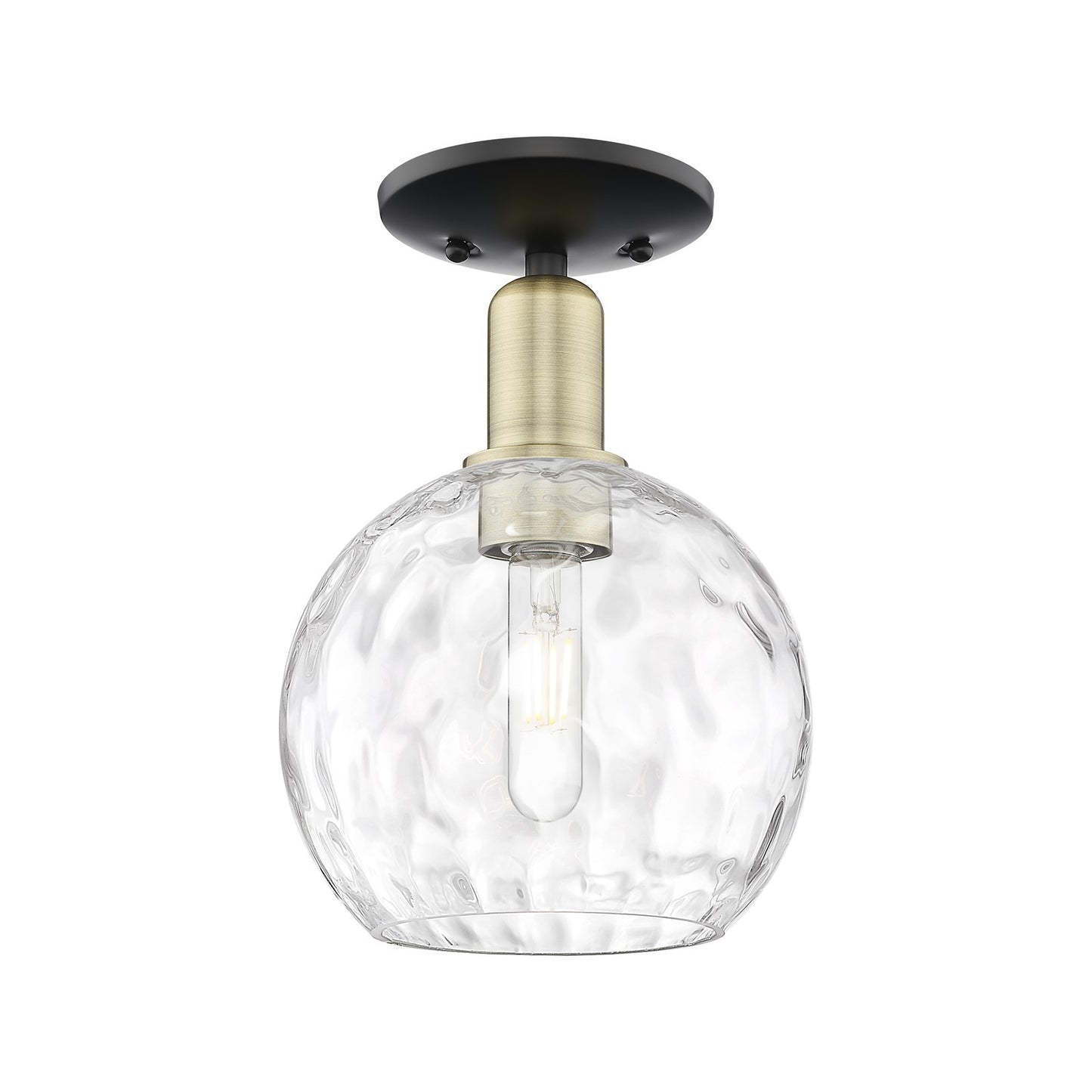 Innovations Athens Water Glass 8in 1-Light Semi-Flush Mount | Industrial Black Antique Brass and Clear Glass | Entryway & | Model 716-1C-BAB-G1215-8