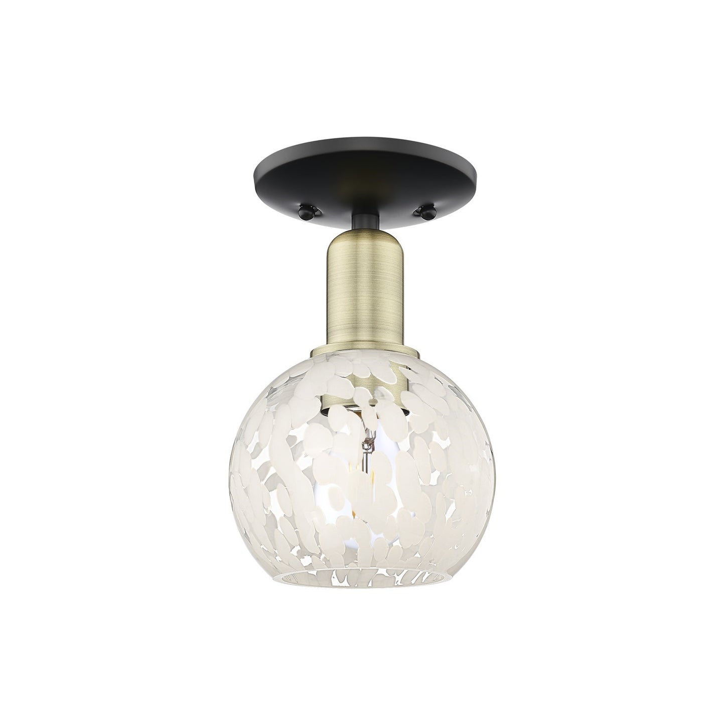 Innovations Lighting Arcadia 6in 1-Light Semi-Flush Mount | Industrial Black Antique Brass and White Mouchette Glass | Model 716-1C-BAB-G1216-6WM